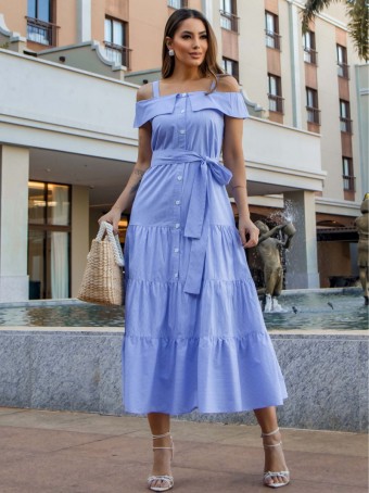 VESTIDO OMBRO A OMBRO TRICOLINE LISTRADO LUZIA FAZZOLLI
