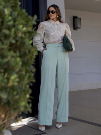 CALÇA ALFAIATARIA COM FIVELA ENCAPADA - SOMENTE NA COR VERDE