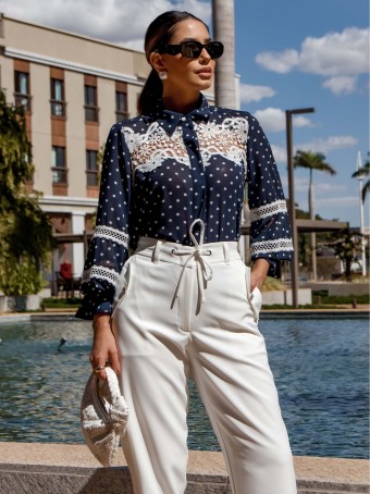 CAMISA CHIFFON POÁ COM ENTREMEIO LUZIA FAZZOLLI