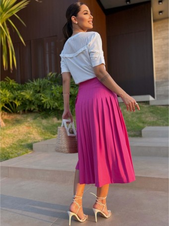 SAIA CREPE MIDI COM PREGAS LUZIA FAZZOLLI