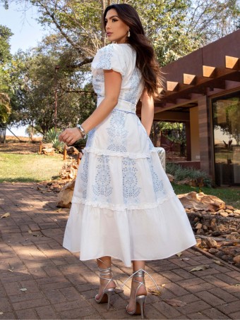 VESTIDO VOIL BORDADO COM MANGA LUZIA FAZZOLLI
