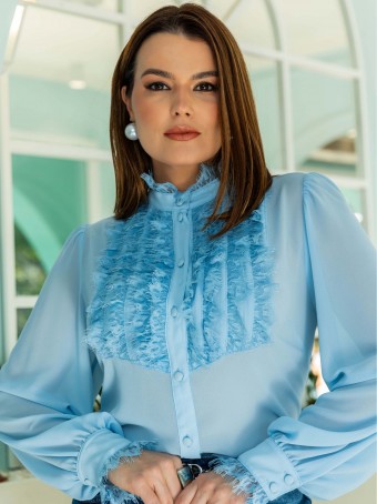 CAMISA LUZIA FAZZOLLI CHIFFON BABADOS DE RENDA