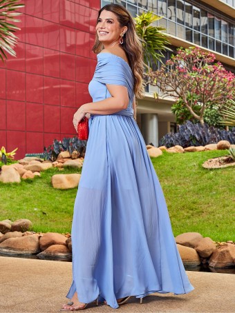 VESTIDO LONGO DECOTE OMBRO A OMBRO CHIFFON LUZIA FAZZOLLI