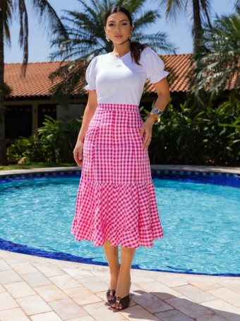 CONJUNTO T-SHIRT E SAIA VICHY