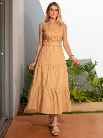VESTIDO TRICOLINE BORDADO LUZIA FAZZOLLI