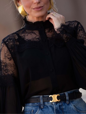 BLUSA CHIFFON COM RENDA CHANTILY