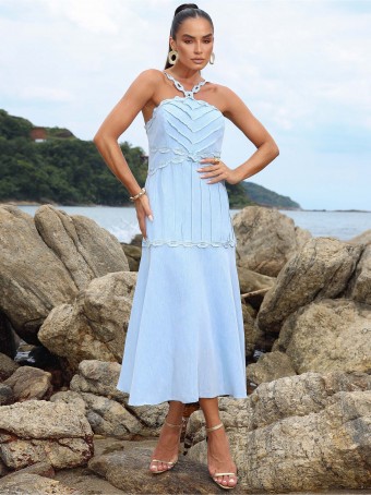 VESTIDO LINHO COM ENTREMEIO LUZIA FAZZOLLI
