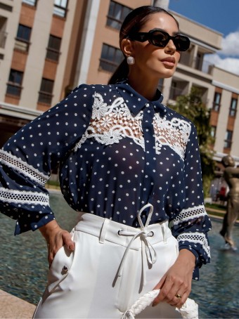 CAMISA CHIFFON POÁ COM ENTREMEIO LUZIA FAZZOLLI