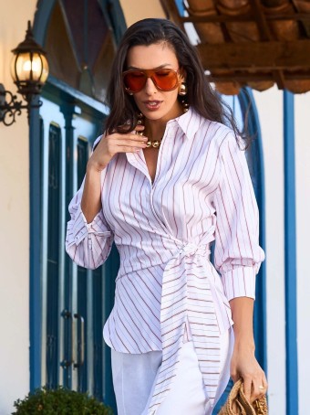 CAMISA TRICOLINE FIO TINTO COM AMARRAÇÃO