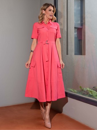 VESTIDO ALFAIATARIA CHEMISE COM PREGAS E  LUZIA FAZZOLLI