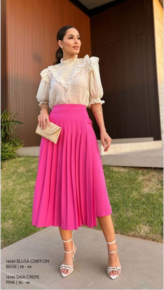 SAIA CREPE MIDI COM PREGAS LUZIA FAZZOLLI