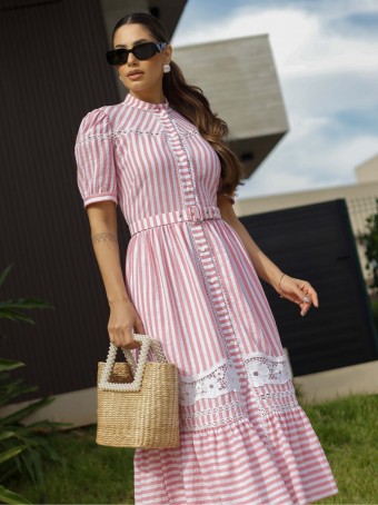 VESTIDO RAYON CHEMISIER LISTRADO LUZIA FAZZOLLI
