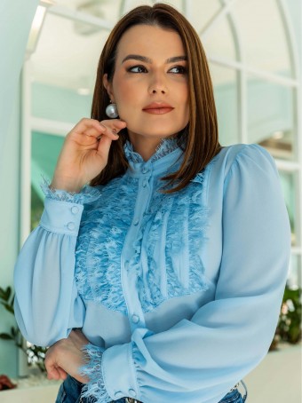 CAMISA LUZIA FAZZOLLI CHIFFON BABADOS DE RENDA