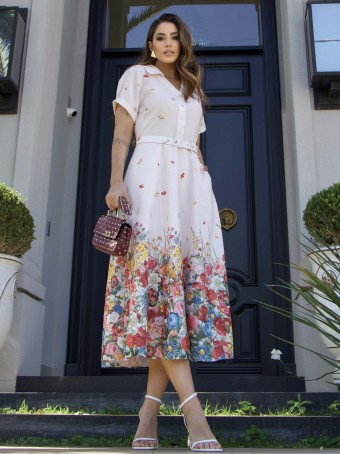 VESTIDO CREPE CHEMISIER ESTAMPADO LUZIA FAZZOLLI